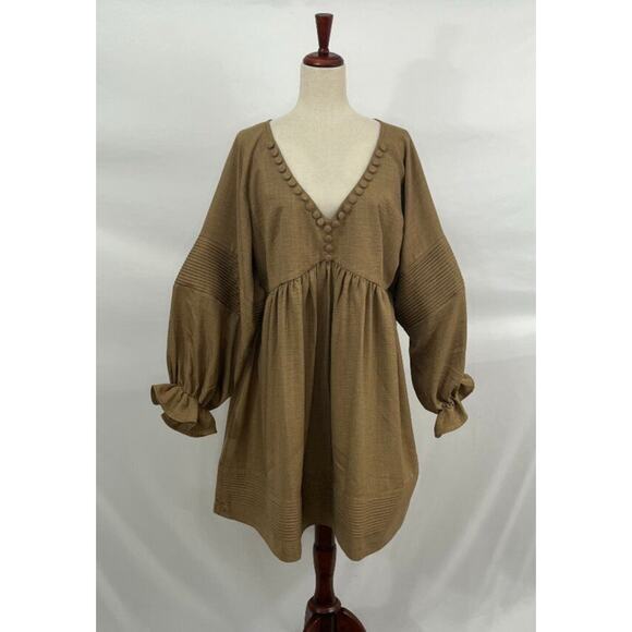 MOODSTORIES OS S M L Brown Tan Long Puff Balloon Sleeve Dress Fall - Picture 5 of 9